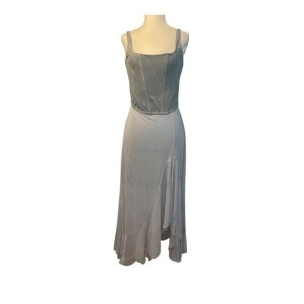 Joyfolie Mala Corset Midi Dress Blue Faux Suede Sheer Flowy‎ Skirt Bohemian S